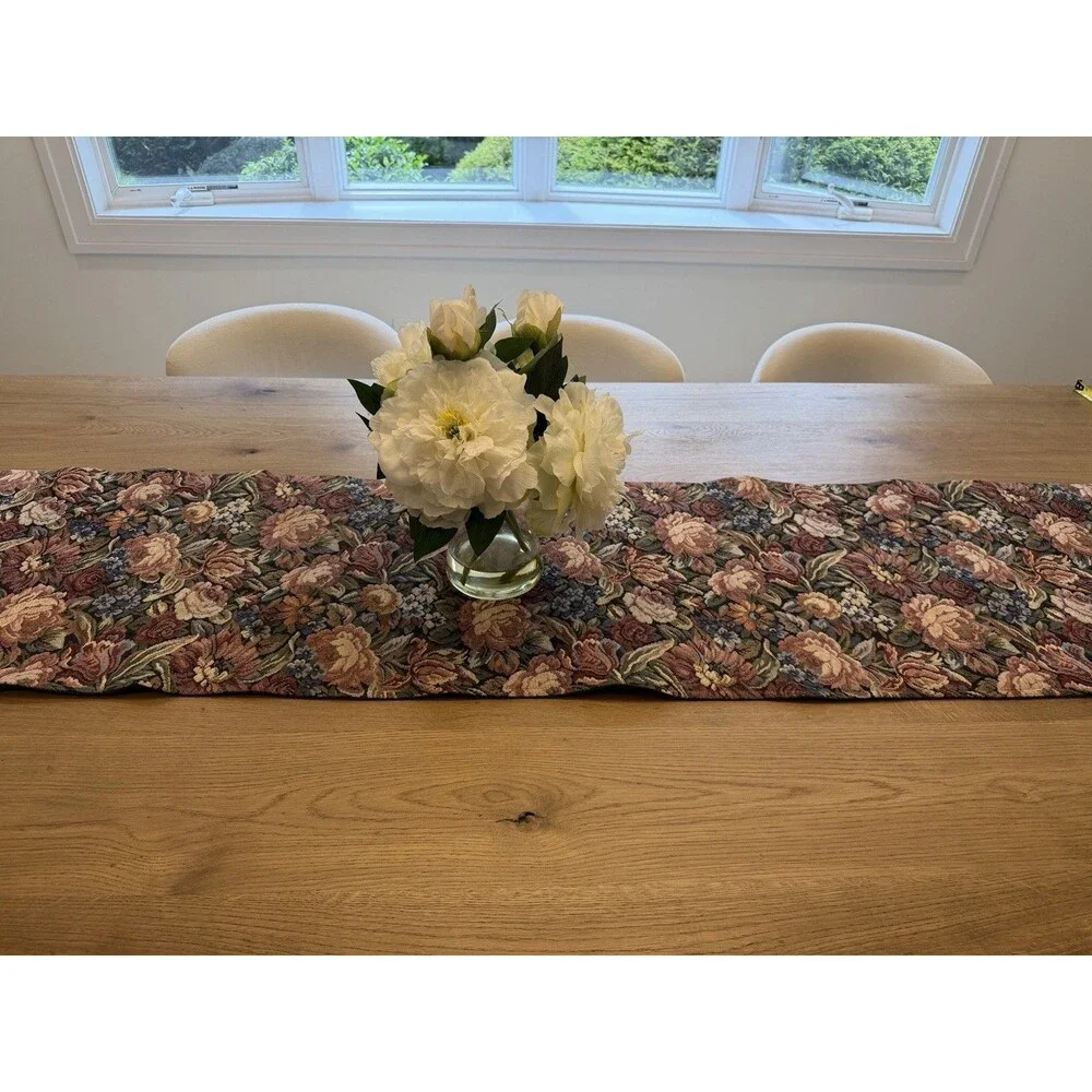 VTG Pier 1 Imports Floral Tapestry Table Runner 16x72 Woven Cotton India
